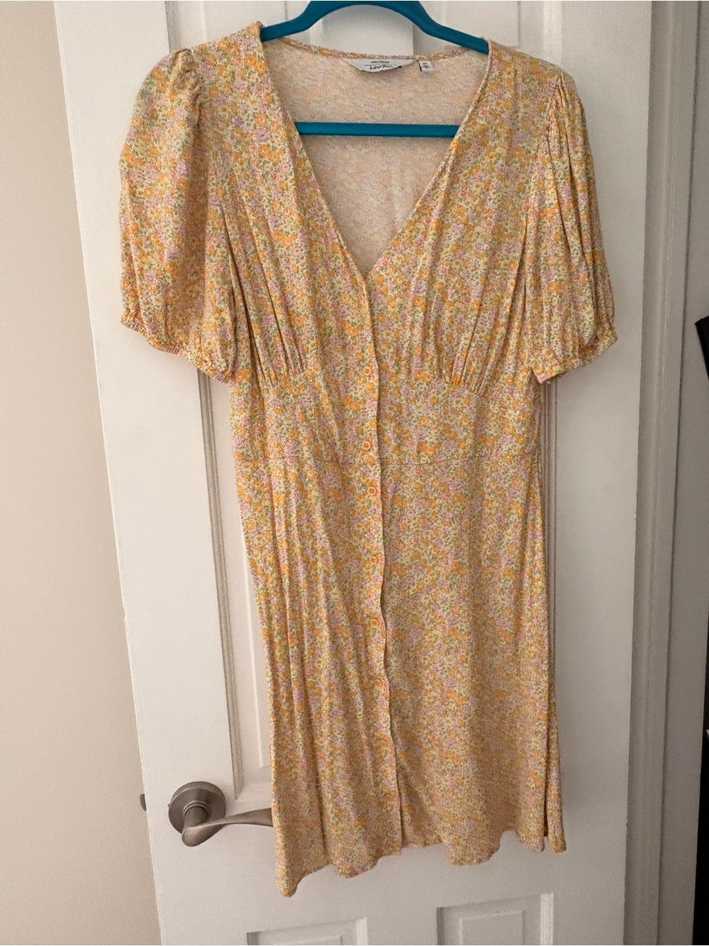 & Other Stories Yellow Floral V-Neck Button Midi Dress
